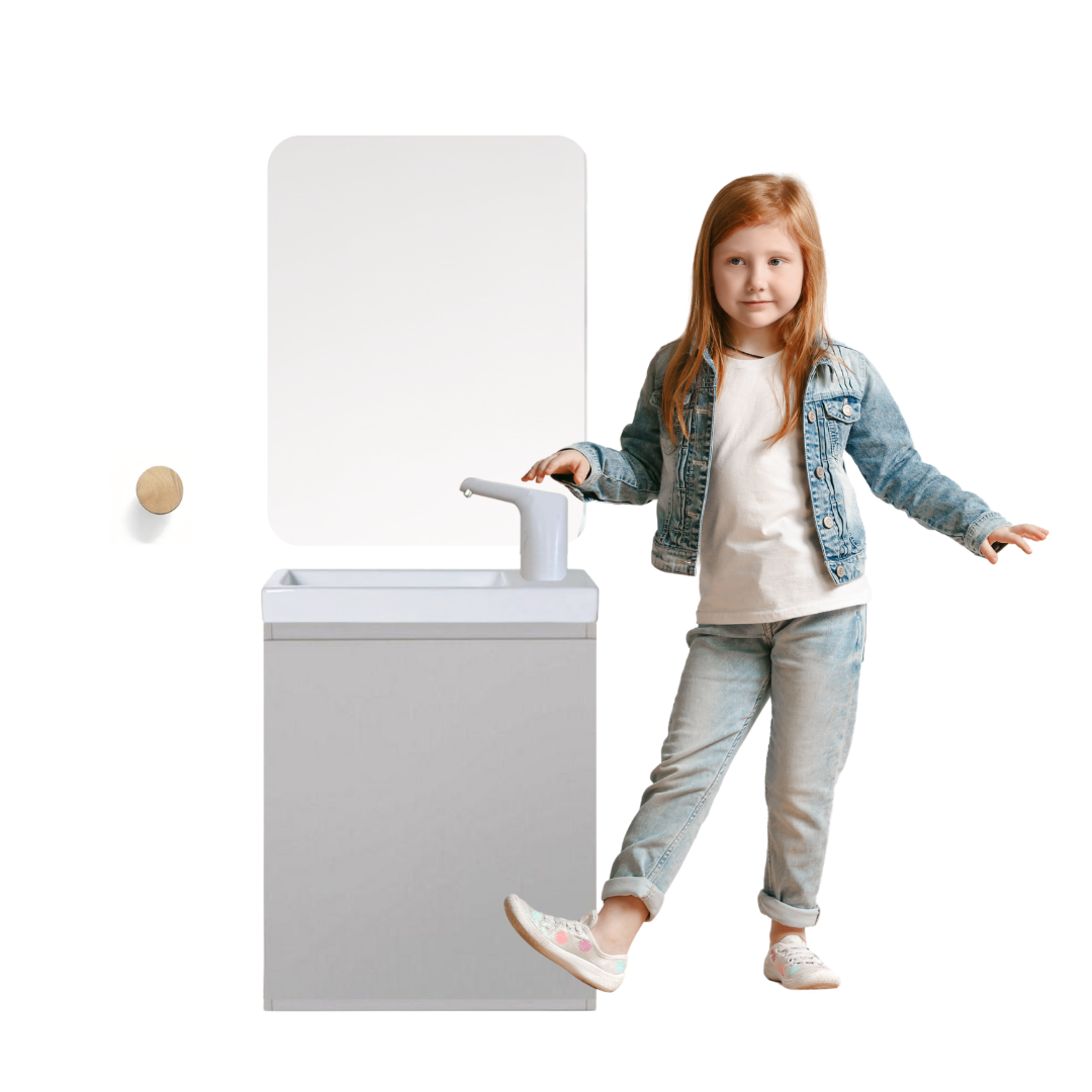 Ensemble lavabo Montessori avec son miroir et porte serviette - pour enfants de 18 mois à 7 ans - GRIS