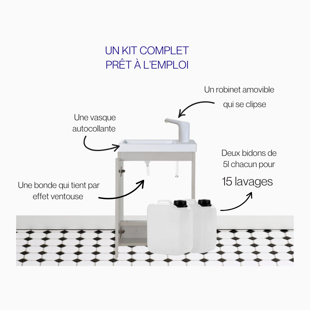 Lavabo Enfant Montessori évolutif 18 mois - 8 ans | Mobile, autonome en eau & sans travaux - BLANC