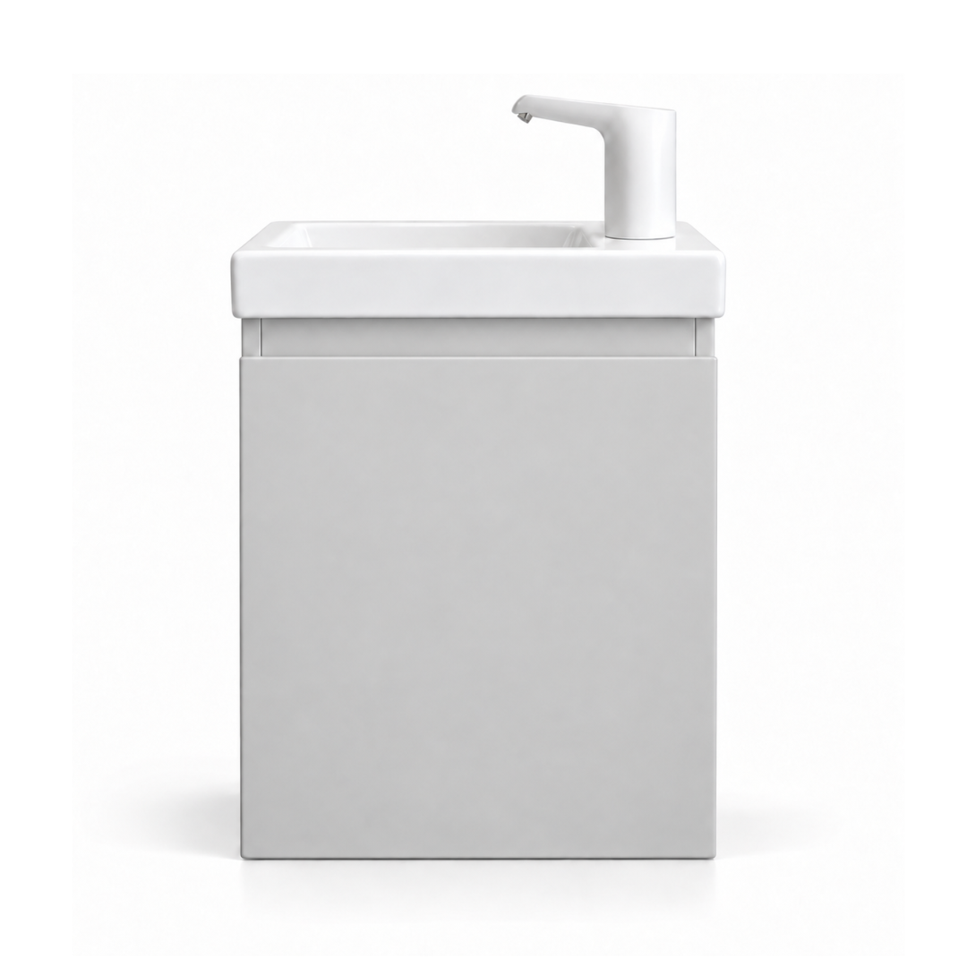 Grey kids hand washing station with autonomous water system and no plumbing