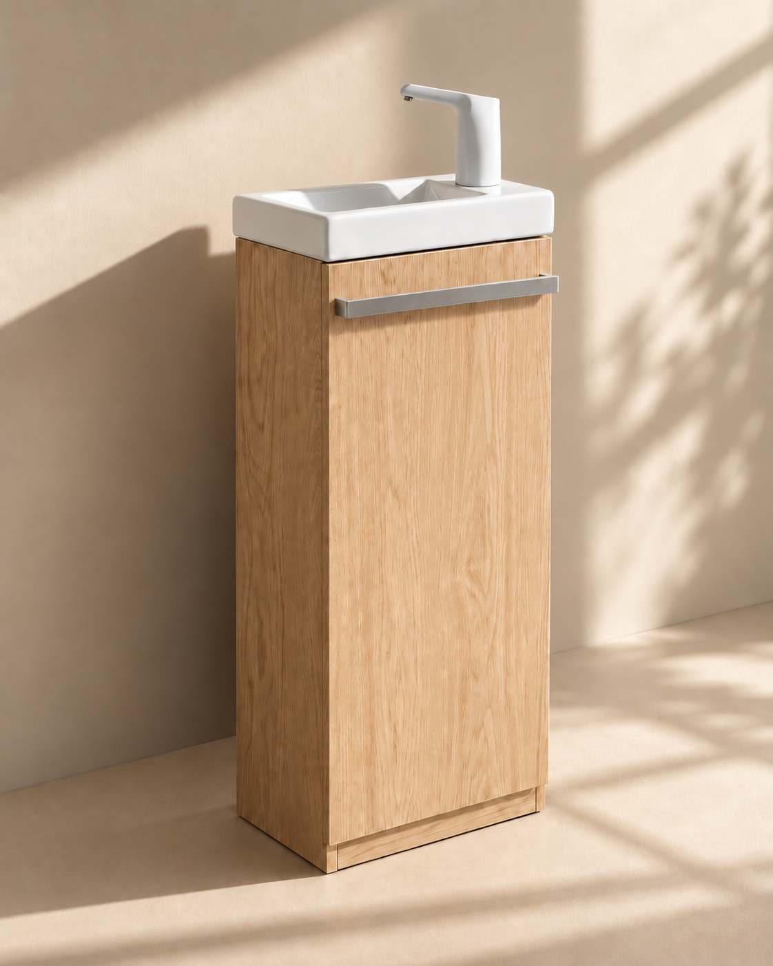 Meuble lavabo autonome avec robinet sur batterie et réservoirs d’eau intégrés