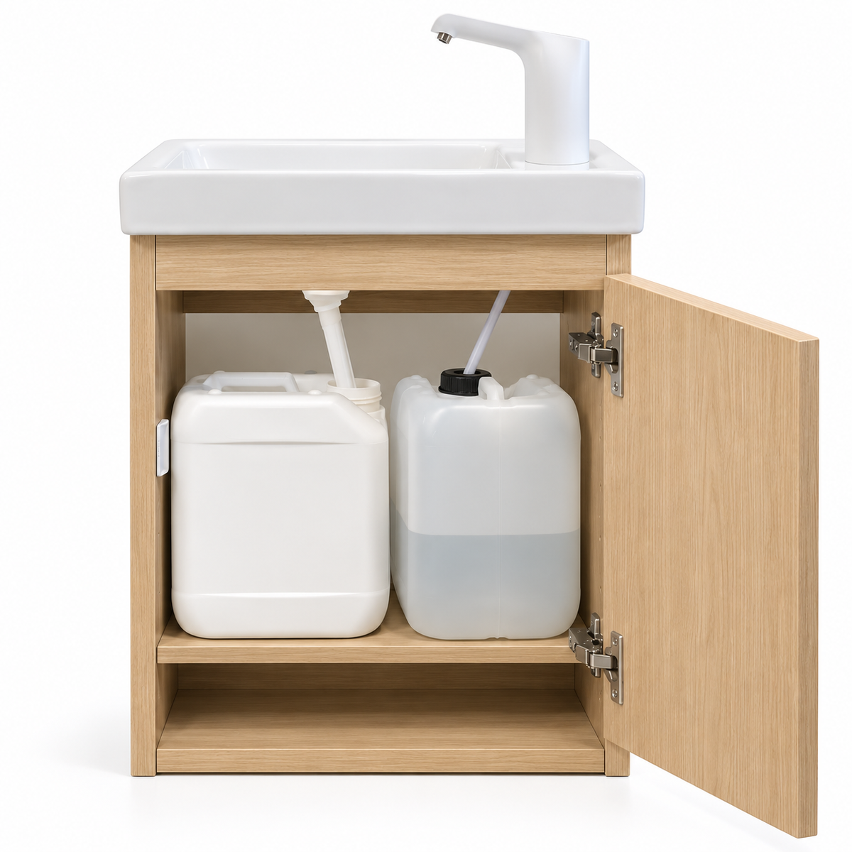 Wooden Montessori hand washing station for kids with no plumbing required
