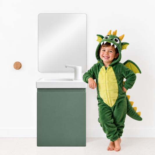 Ensemble lavabo Montessori avec son miroir et porte serviette - pour enfants de 18 mois à 8 ans - VERT