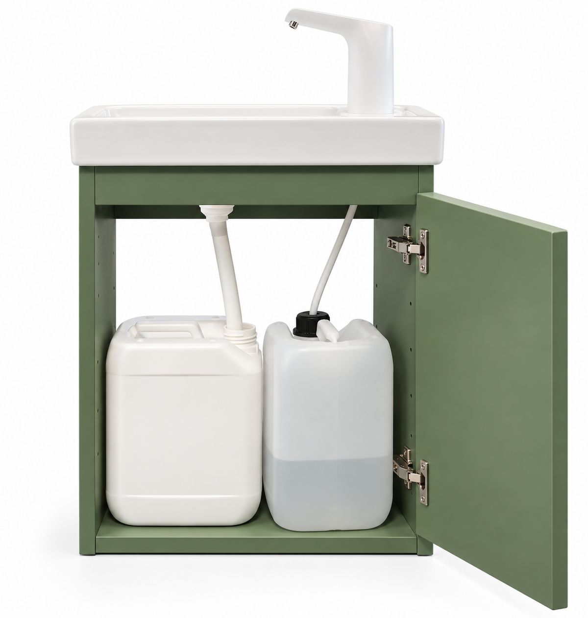 Sage green portable kids sink with water tanks and no plumbing required