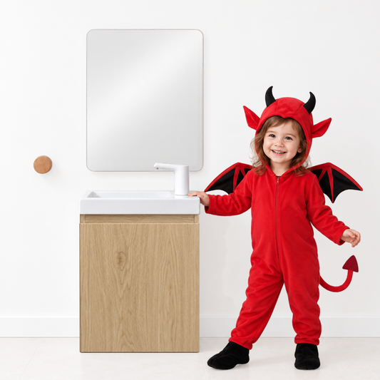 Ensemble lavabo Montessori avec son miroir et porte serviette - pour enfants de 18 mois à 8 ans - effet BOIS